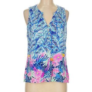 NWOT Lilly Pulitzer Essie V-Neck Top Let's Mango Toucan Palm Print Sz M
